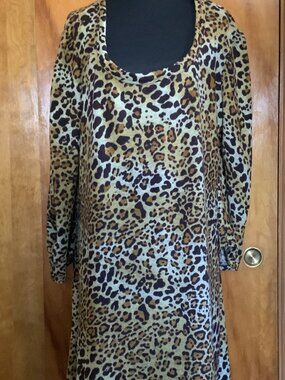 Mlle Gabrielle Leopard Print Dress 2X Plus Size Scoop Neck Knit Long Sleeve
